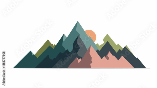 Geometric Mountain Range With Sun Illustration.