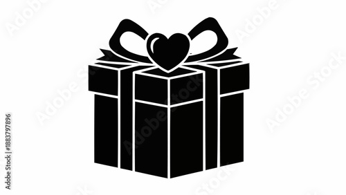 Gift box with heart shaped ribbon bow icon.