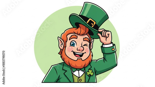 Friendly leprechaun tipping his hat a charming St Patricks Day character illustration for festive celebrations and Irish-themed designs
