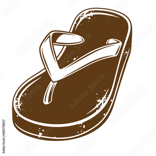 Drawing Vintage grunge  texture Brown flip flop shoe isolated on white background