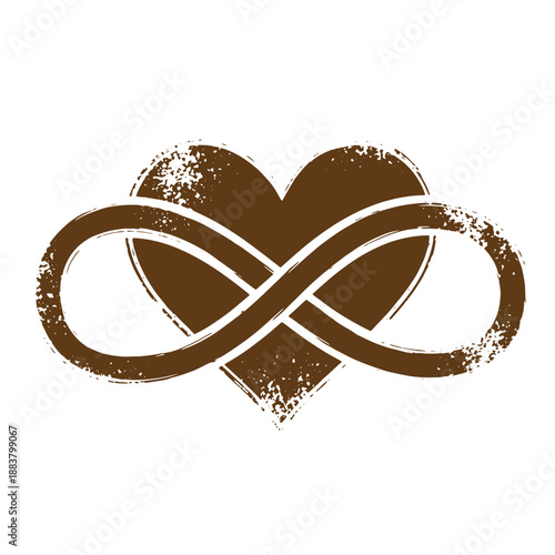 Drawing Vintage grunge  texture Brown heart infinity symbol on white background