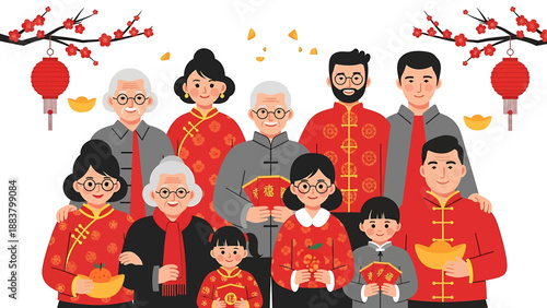 Asian Family Celebrating Lunar New Year Together.