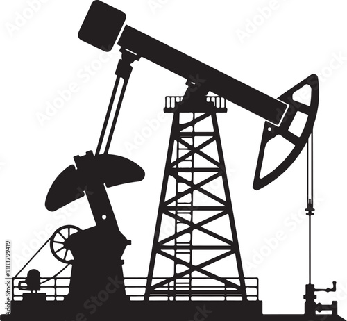 Oil Well Pump Jack Black Silhouette Icon Isolated on White Background
