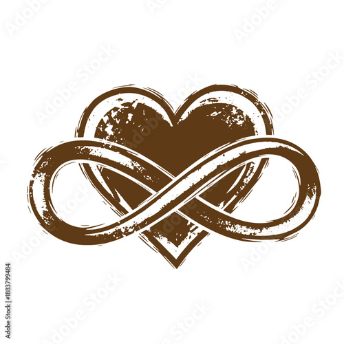 Drawing Vintage grunge  texture Brown heart shaped infinity symbol on white background