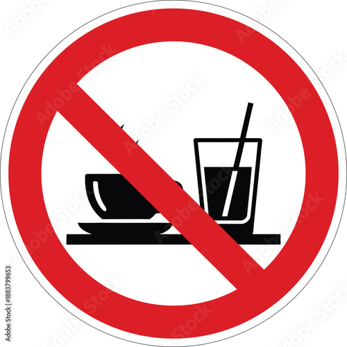 Eating and drinking are not allowed in this specific zone, clearly marked by a cup and plate symbol