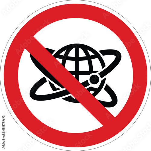 Global communication prohibition sign indicating no international network access or satellite devices