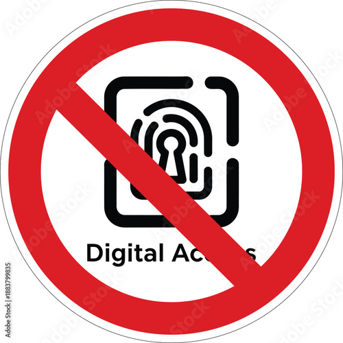 No digital access sign with biometric fingerprint lock icon for restricted areas and information security policy