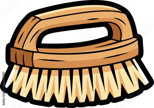 Classic wooden scrubbing brush with sturdy bristles for cleaning.