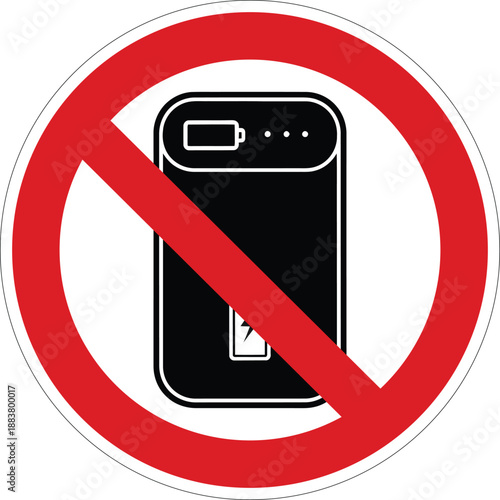 Power bank prohibition sign indicating no external charging devices allowed in a specific area