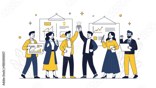 Teamwork Success Business People Celebrating Achievement in Office