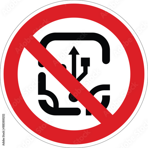 Prohibition sign indicating no external device connection or data transfer through a port