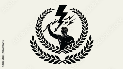 Greek god Zeus symbol with lightning bolt and laurel wreath.