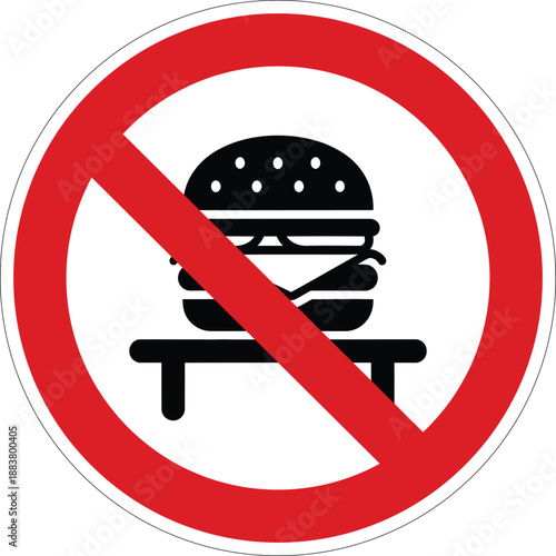 Round forbidden sign prohibiting eating, ideal for libraries, laboratories, clean rooms, or public transport