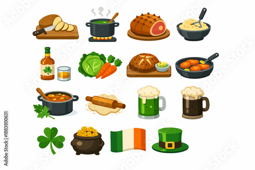Saint Patrick Day seasonal food prep icon pack