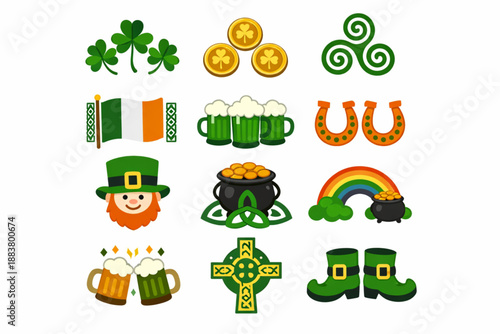 Saint Patrick Day symbolic number icon grid