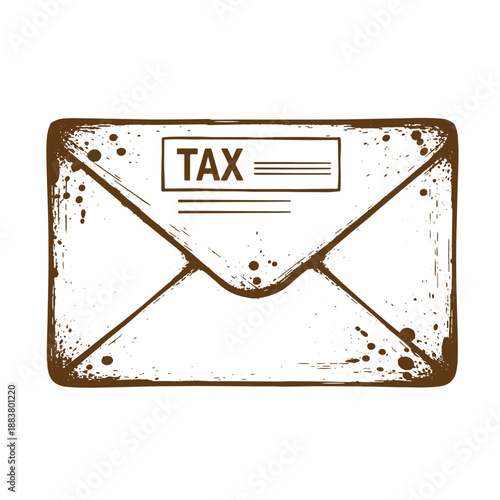 Drawing Vintage grunge  texture brown illustration of a tax envelope with a grungy texture and splatters
