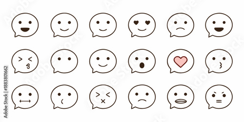 a collection of cute speech bubble emoticons depicting various facial expressions