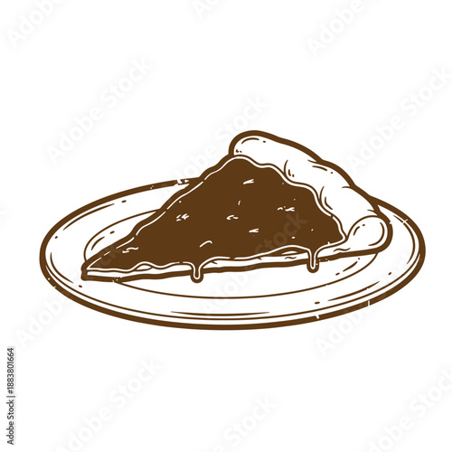 Drawing Vintage grunge  texture A brown illustration of a slice of pie on a plate  dessert food