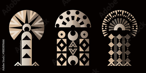 abstract geometric patterns in shades of brown and beige a tribal inspired design