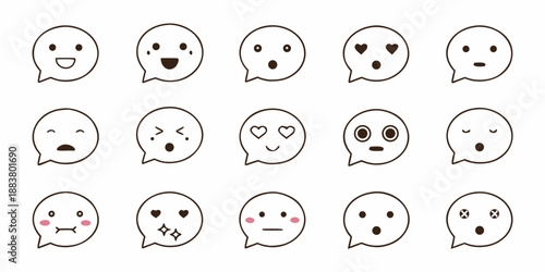 a collection of cute speech bubble emojis with various facial expressions