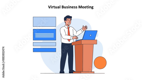Man Presenting Virtual Business Meeting Online Conference
