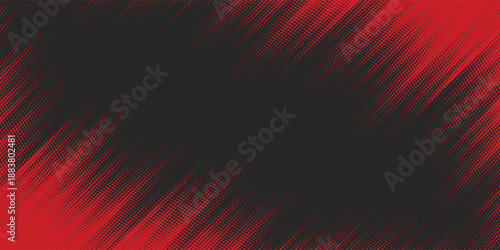 Abstract red and black halftone background with dynamic dot gradient pattern, modern dramatic design for technology, music, gaming, poster, business presentation, website banner and creative digital
