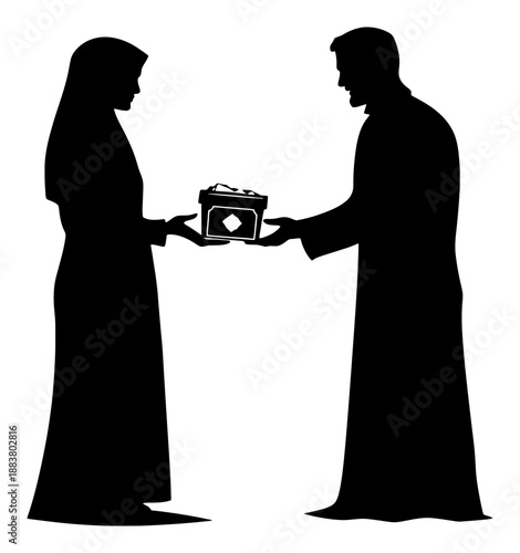 Silhouette of Person Giving Charity Box to Someone in Need