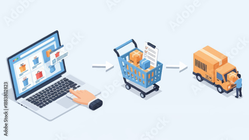 Online Shopping and Delivery Process Illustration.