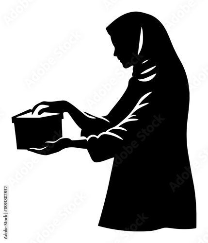 Silhouette of Person Giving Charity Box to Someone in Need