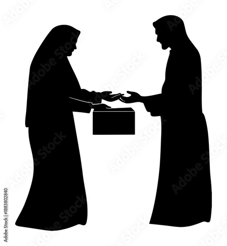 Silhouette of Person Giving Charity Box to Someone in Need