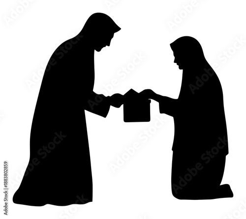Silhouette of Person Giving Charity Box to Someone in Need