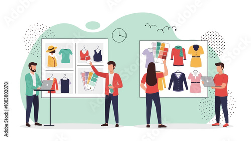 Fashion Design Team Collaborating on New Clothing Collection