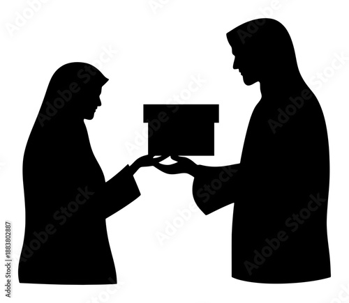 Silhouette of Person Giving Charity Box to Someone in Need