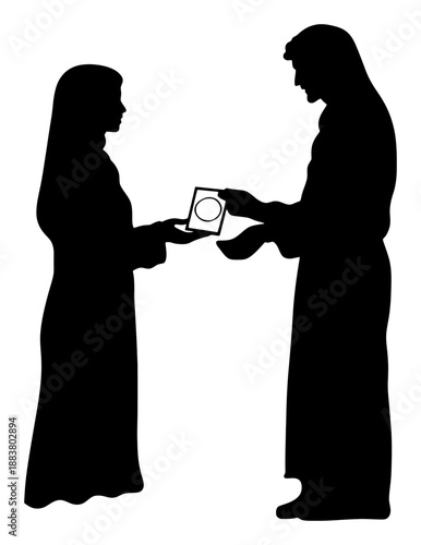 Silhouette of Person Giving Charity Box to Someone in Need