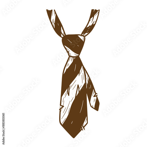 Drawing Vintage grunge  texture Brown necktie with white highlights  illustration of a neck tie with tied ends up in the air  office fashion accessory