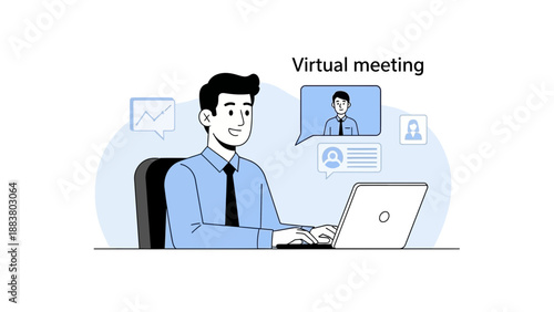 Man having a virtual meeting on laptop, remote communication concept