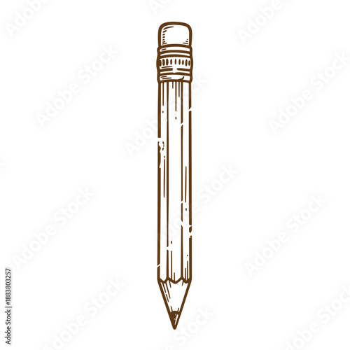 Drawing Vintage grunge  texture Brown pencil with eraser on top isolated on white background