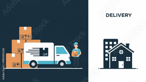 Delivery person standing beside a delivery van with packages.