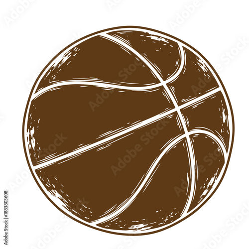 Drawing Vintage grunge  texture Brown basketball illustration with white lines on a white background  sports equipment