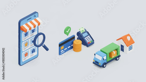 E-commerce online shopping delivery and payment processing.