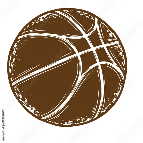 Drawing Vintage grunge  texture Brown basketball with white lines on solid white background  sports equipment illustration