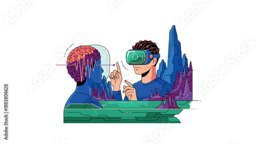 Man wearing virtual reality goggles interacting with futuristic interface.