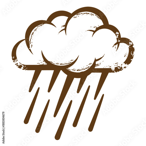 Drawing Vintage grunge  texture brown cloud with rain falling down weather icon symbol