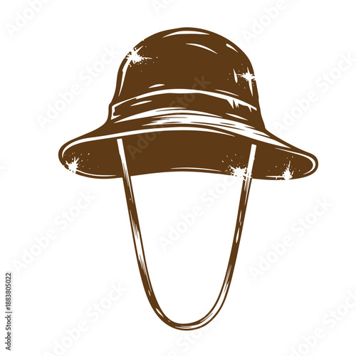Drawing Vintage grunge  texture Brown safari hat with chin strap