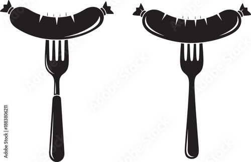 Sausage silhouette on fork for delicious barbecue