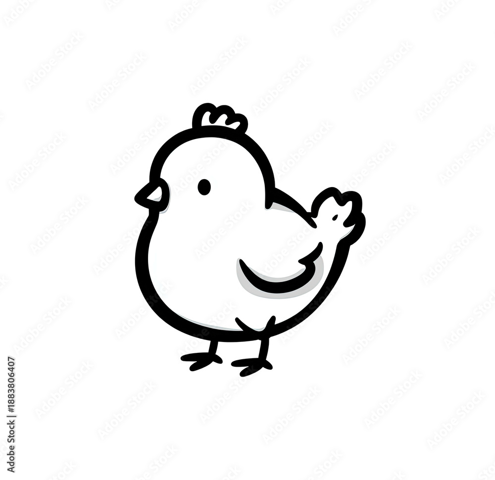 Fototapeta premium Cute cartoon depiction of a white, chubby chick against a stark black background