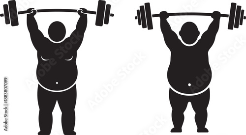 Silhouette of overweight weightlifter lifting