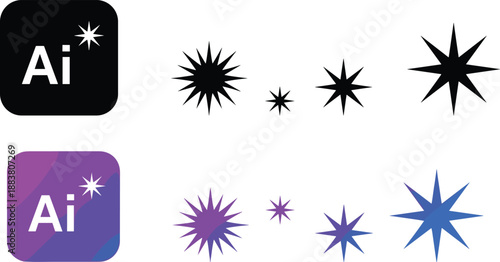 Adobe Illustrator and starburst in black and gradient purple blue AI starburst white