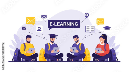 Online Education Concept: Students Learning Remotely with Digital Devices