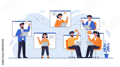 Online Meeting Group People Video Call Connection Remote Work Communication